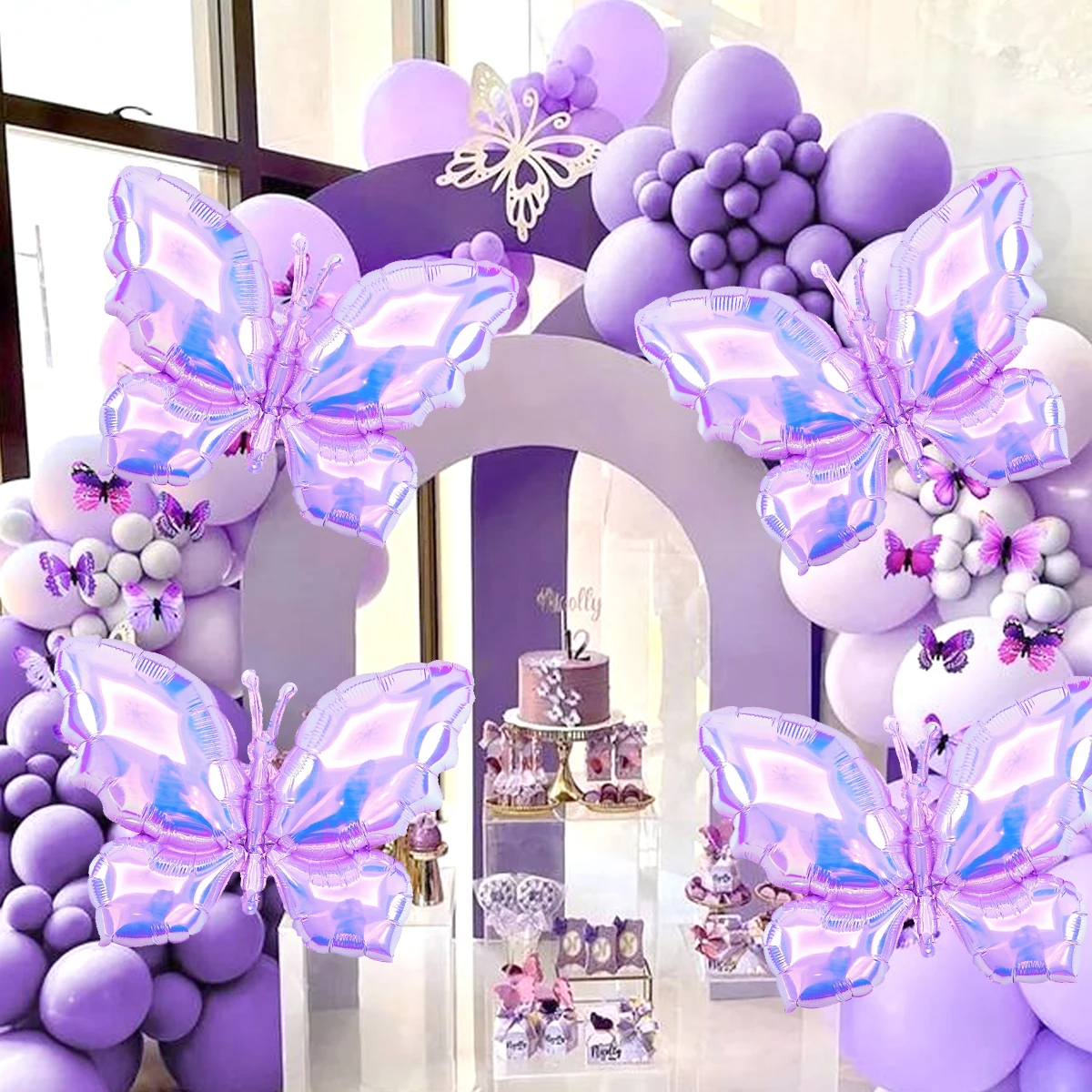 4pcs purple butterfly balloons, butterfly theme party, wedding, birthday, gift giving event decoration, photo props decoration