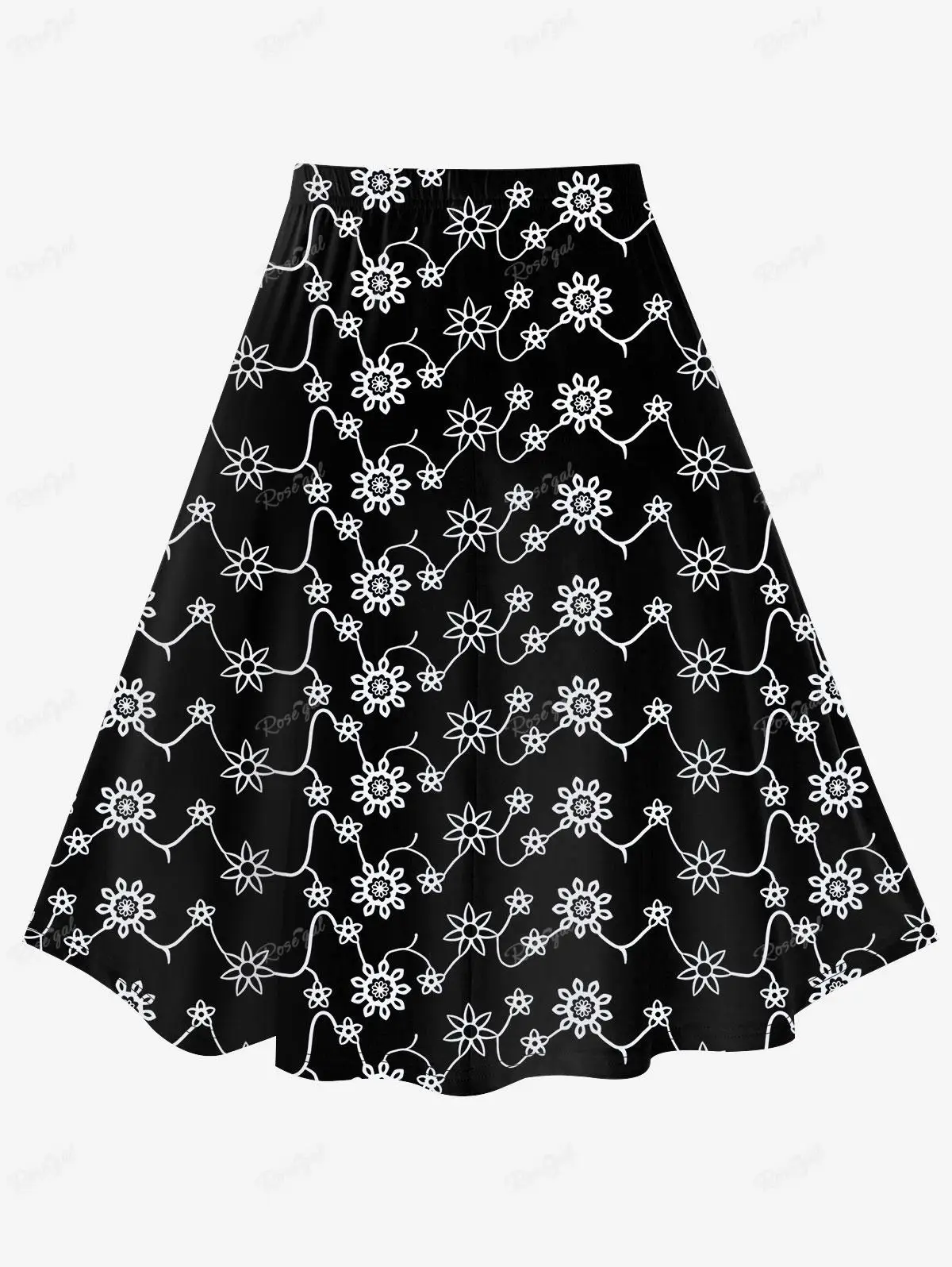 ROSEGAL Plus Size Printed Skirt for Women, Casual Knee-Length Bottoms 3D Jeans, Lace Up Zipper, Flower Graphic Skirts, S-5XL