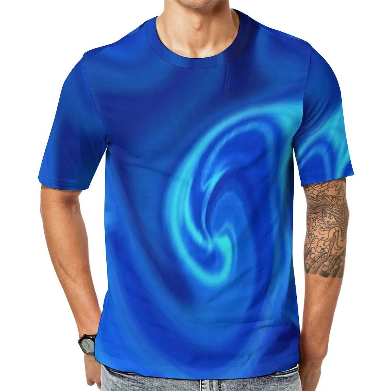 Blue Liquid T-Shirt Abstract Print Harajuku T Shirts Couple Basic Tshirt Summer Short Sleeve Graphic Tees Big Size 5XL 6XL