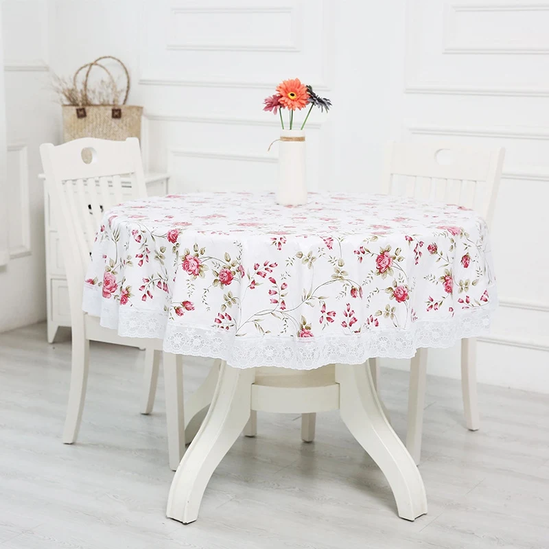 PVC Lace Round Tablecloth Flower Printed Table Cover for Event Wedding Party Waterproof Oilproof Banquet Table Cover