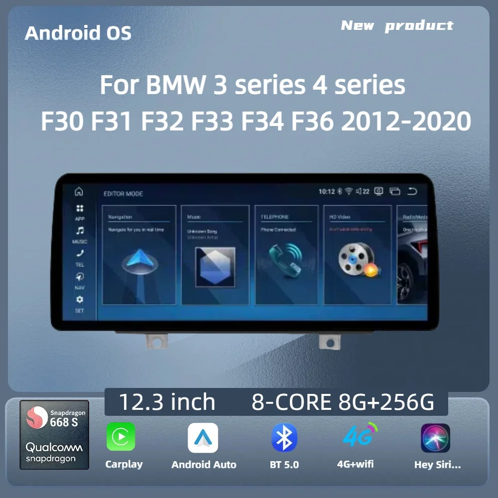 

For BMW 3 series 4 series F30 F31 F32 F33 F34 F36 2012-2020 Car Radio 12.3 inch RHD Android 14 BT Carplay Snapdragon 680 Screen