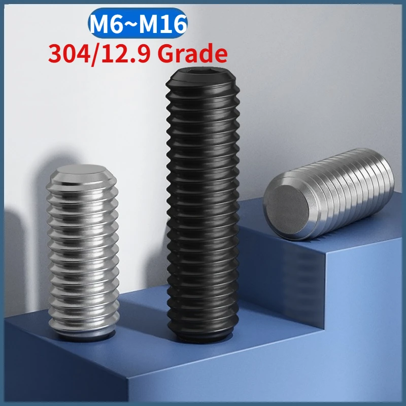 Beicai M6 M8 M10 M12 M14 M16 SUS304 Stainless Steel/Black 12.9 Grade Allen Hex Hexagon Socket Flat Point Set Screw Headless Bolt