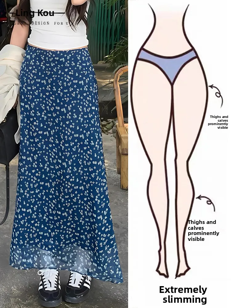

Лето 202, новая праздничная повседневная юбка с цветочным принтом, женская утягивающая юбка трапециевидной формы с высокой талией, корейская длинная юбка трапециевидной формы