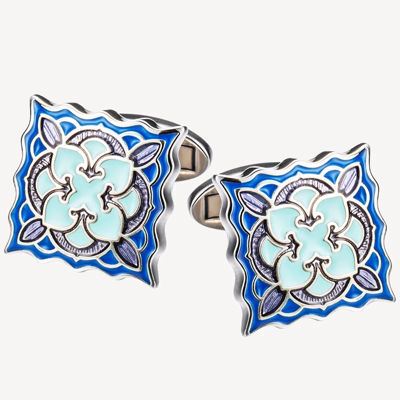 

KFLK Jewelry shirt Fashion cufflinks for mens Brand Blue enamel cuff links Luxury Wedding Button Male High Quality guests