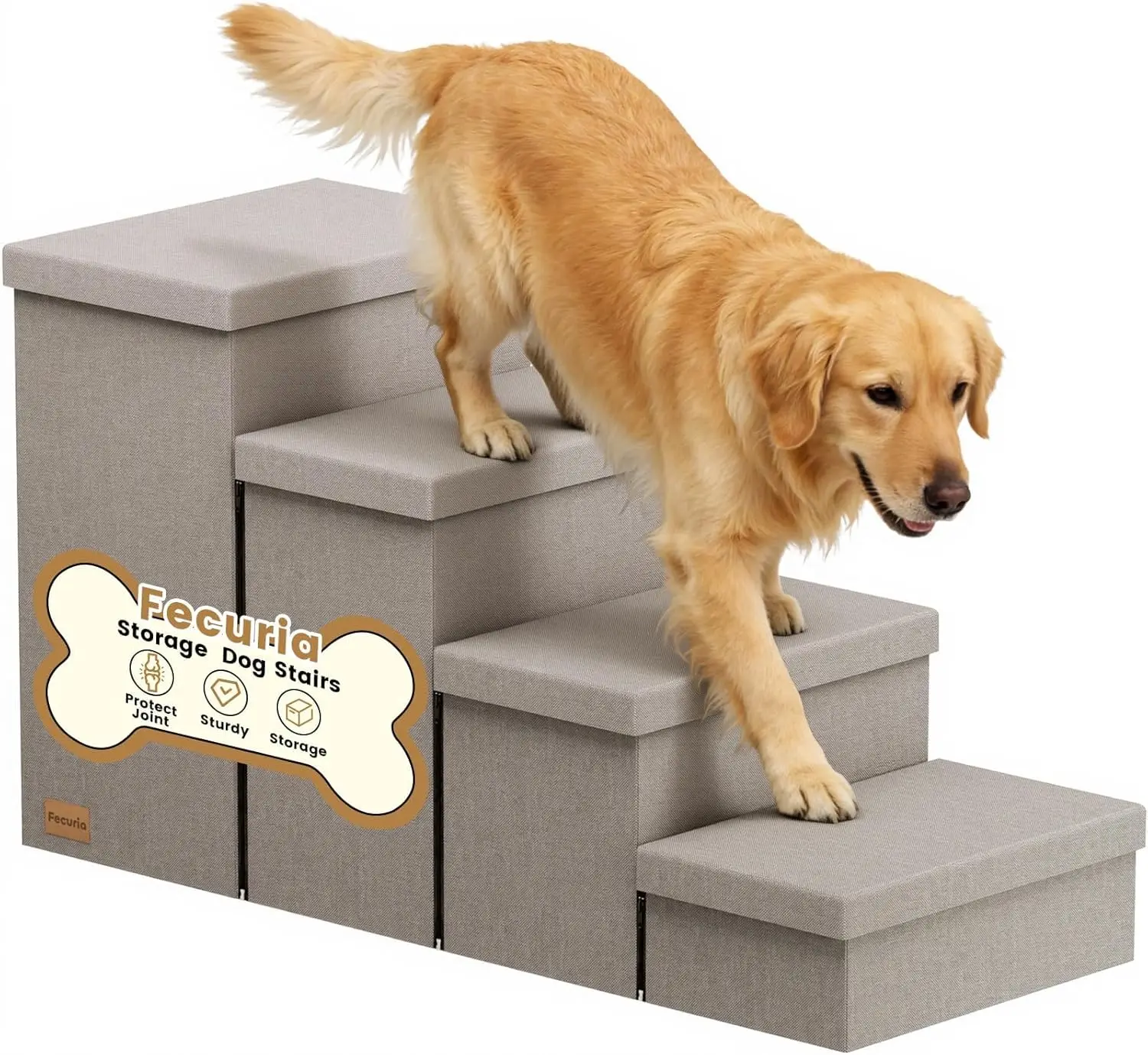 

4-Step Pet Stairs with Storage, Non-Slip Steps for Beds & Cars, Supports 220lbs, Grey