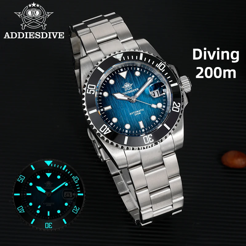 ADDIESDIVE 남자 시계 사파이어 글라스 41mm 세라믹 베젤 다이버 시계 8215 자동 시계 200M 방수 빛나는 럭셔리 시계