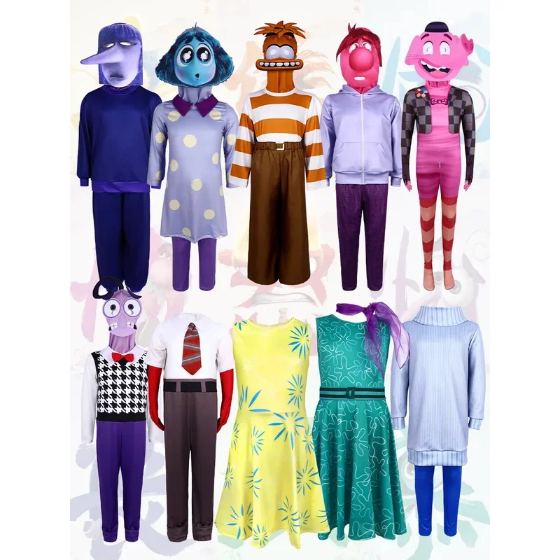 Cartoon Insides Out 2 Cos Clothes Children's Day Joy Disgust Dress Anger Fear Jumpsuit Cosplay Performance Clothe For Kid Gift