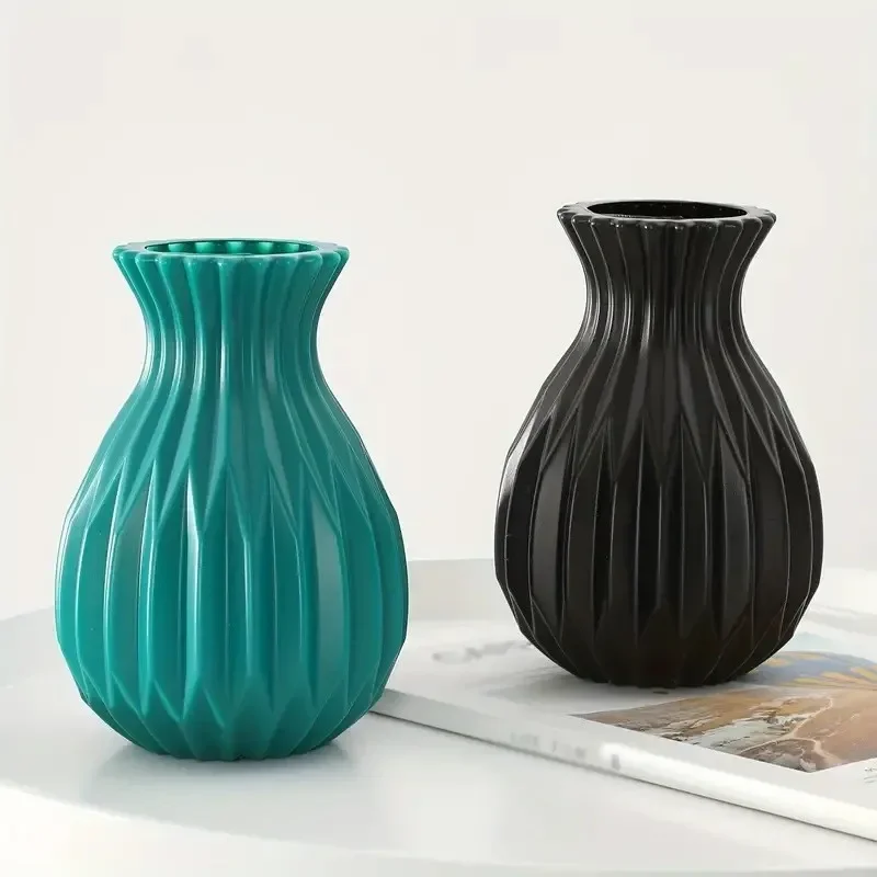 1pcs Nordic Flower Vase Imitation Ceramic Plastic Flower Vase Living Room Desktop Decoration Wedding Centerpiece Arrangement - view 4
