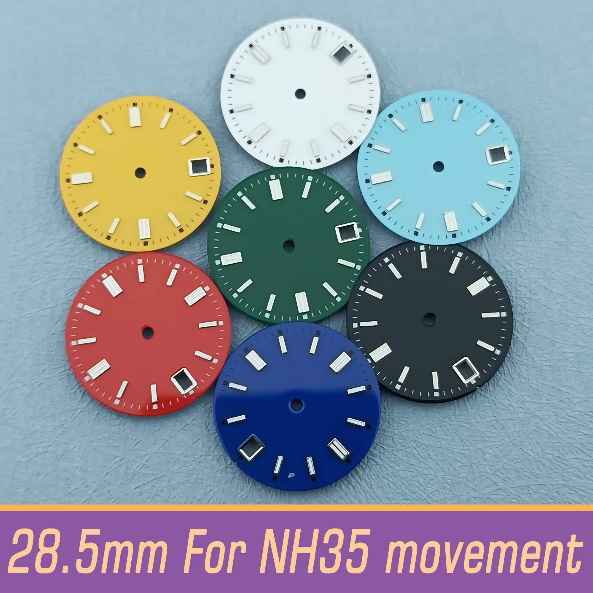 Movimento automático relógio peças com janela calendário, Sterile Dial Azul, Luminous Fit, 28.5mm, NH35