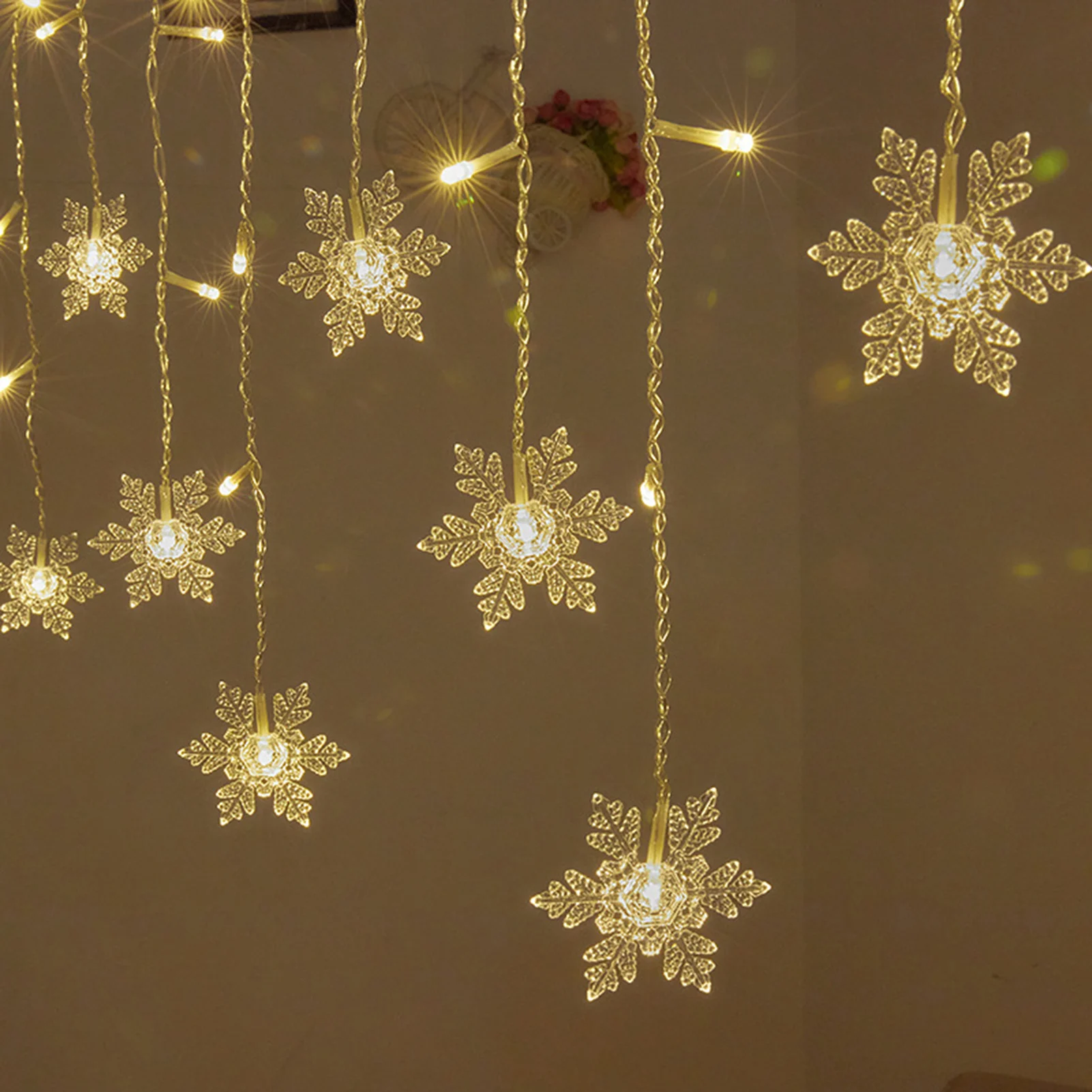 家の装飾雰囲気ライト透明な雪の結晶の形をした-led-ライトストリングリビングルーム寝室パーティーの装飾用