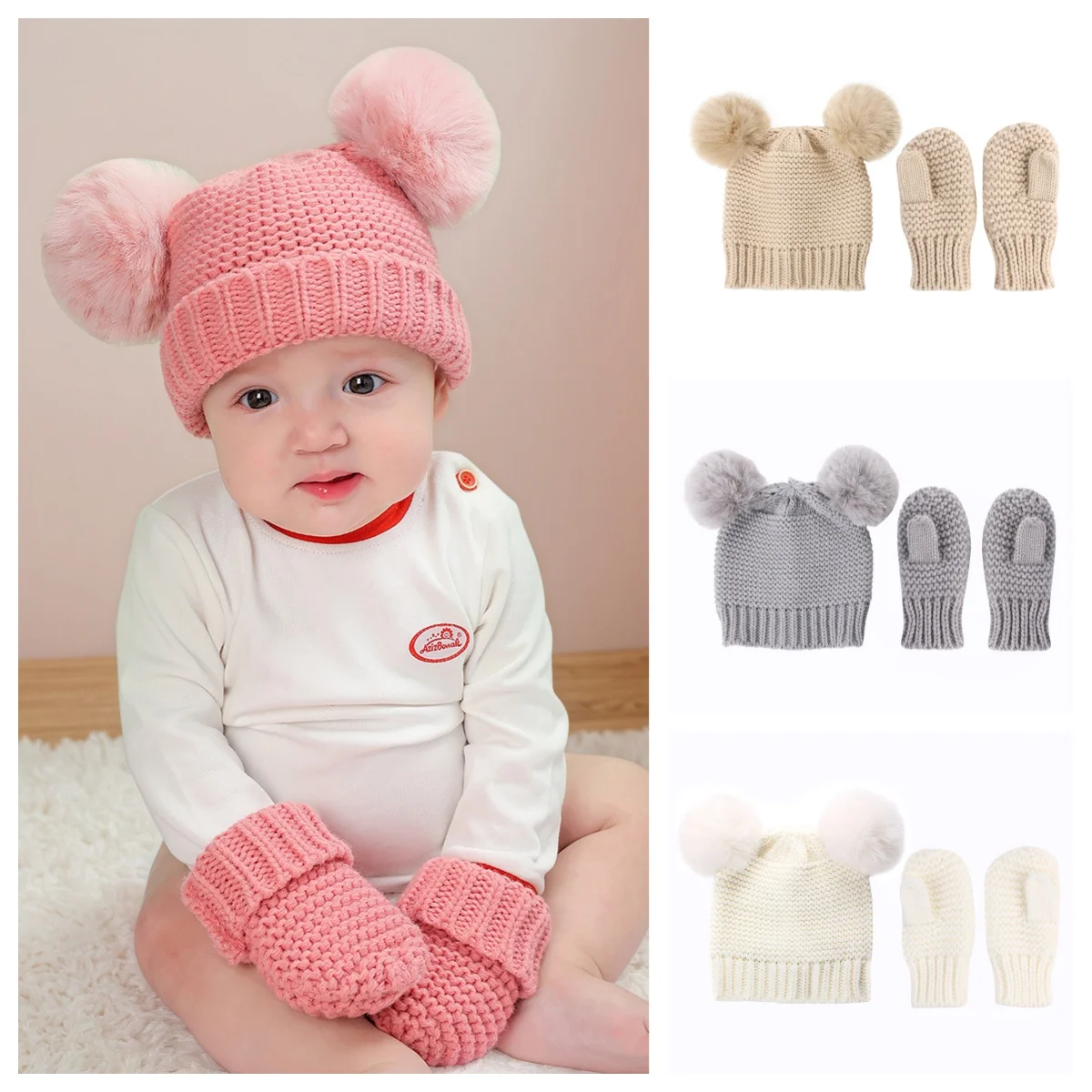 Zweiteiliges Set mit Mütze und Handschuhen für Kinder im koreanischen Stil, geeignet für 0–3 Jahre, warm im Herbst und Winter, ein schönes Geschenk