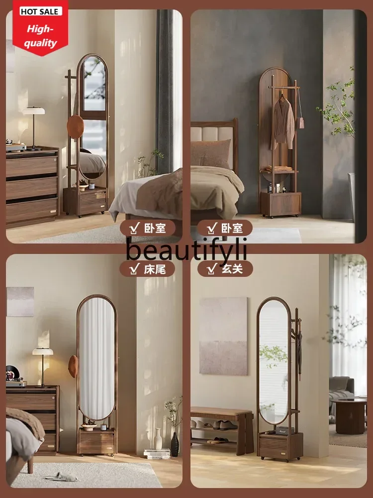 

Передвижное зеркало в полный рост из массива дерева для спальни, прикроватная тумбочка, маленькое зеркало из черного ореха, вешалка для одежды D1089