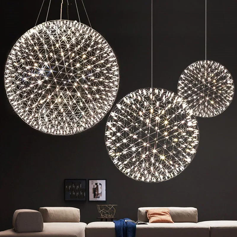 

Nordic LED Spark Ball Chandelier Restaurant Living Room Shopping Mall Hotel Full Sky Star Fireworks Pendant Lamp Decor Lighting