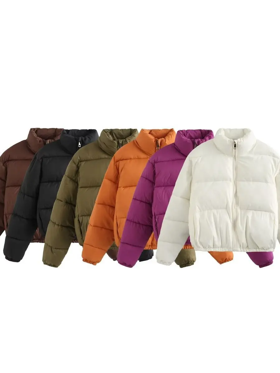 

Women's Street Faion Stand up Collar Breadman Cotton Jaet Long Sve Zipper Closure Color Spring 2026