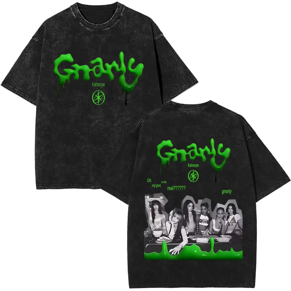 غسلها خمر الكورية Kpop Katseye غابرييلا الجرافيك تي شيرت الرجال النساء عادية القطن ريترو تي شيرت للجنسين Y2k المتضخم تي شيرت #4