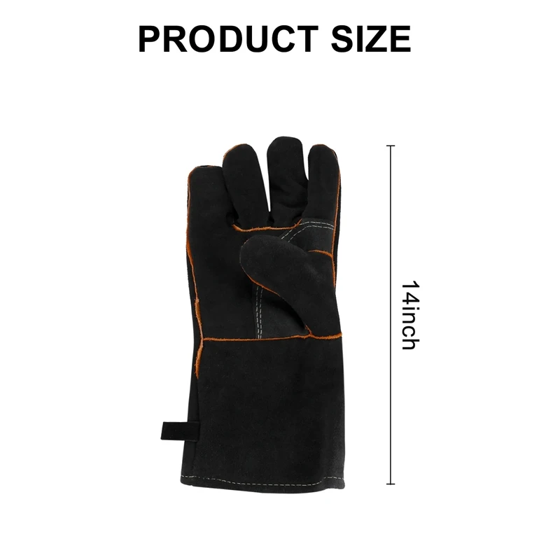 Gants en cuir avec coutures, mitaines, chaleur extrême et degré de feu, parfaits pour cheminée, cuisinière, four, gril, soudage, barbecue, Mig, pot Holde