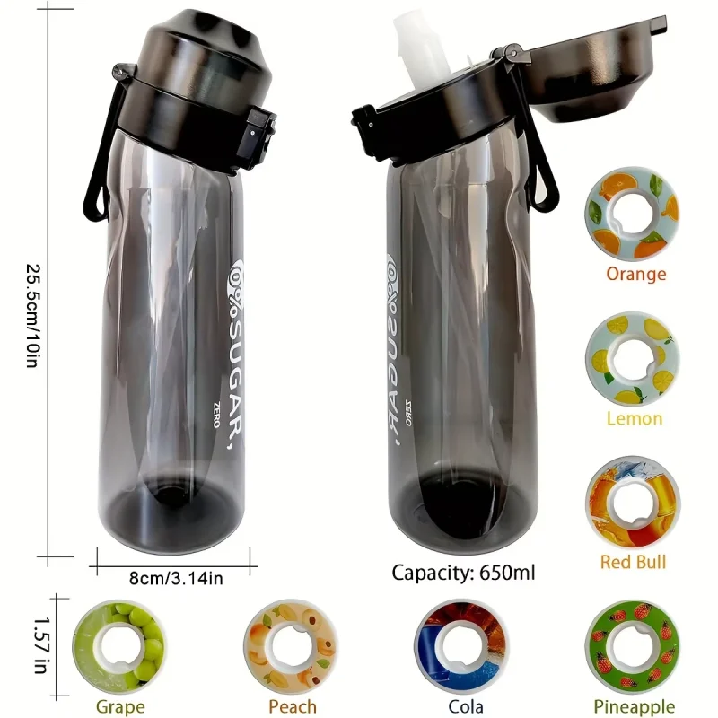 650ml Air Flavored Water Bottle with 7 Random Flavor Pods Tritan Straw Cup,BPA Free,5/10/20 Multi-Pack for Outdoor Fitness Sport