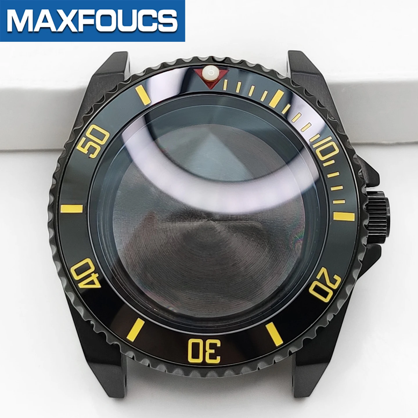 Samurai glänzendes schwarzes Edelstahl-Uhrengehäuse SKX MOD NH35 NH34 mit 3'O-Uhrkrone, Saphirglas, individuelles Zubehör – Detail 10