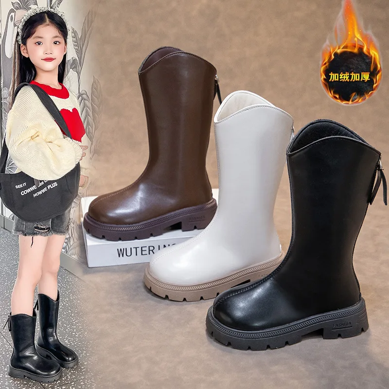 Princess Style Children Knee-Length Boots for Girls Autumn 2025 Zipper Closure Comfortable Non-Slip Solid Color Long Boots