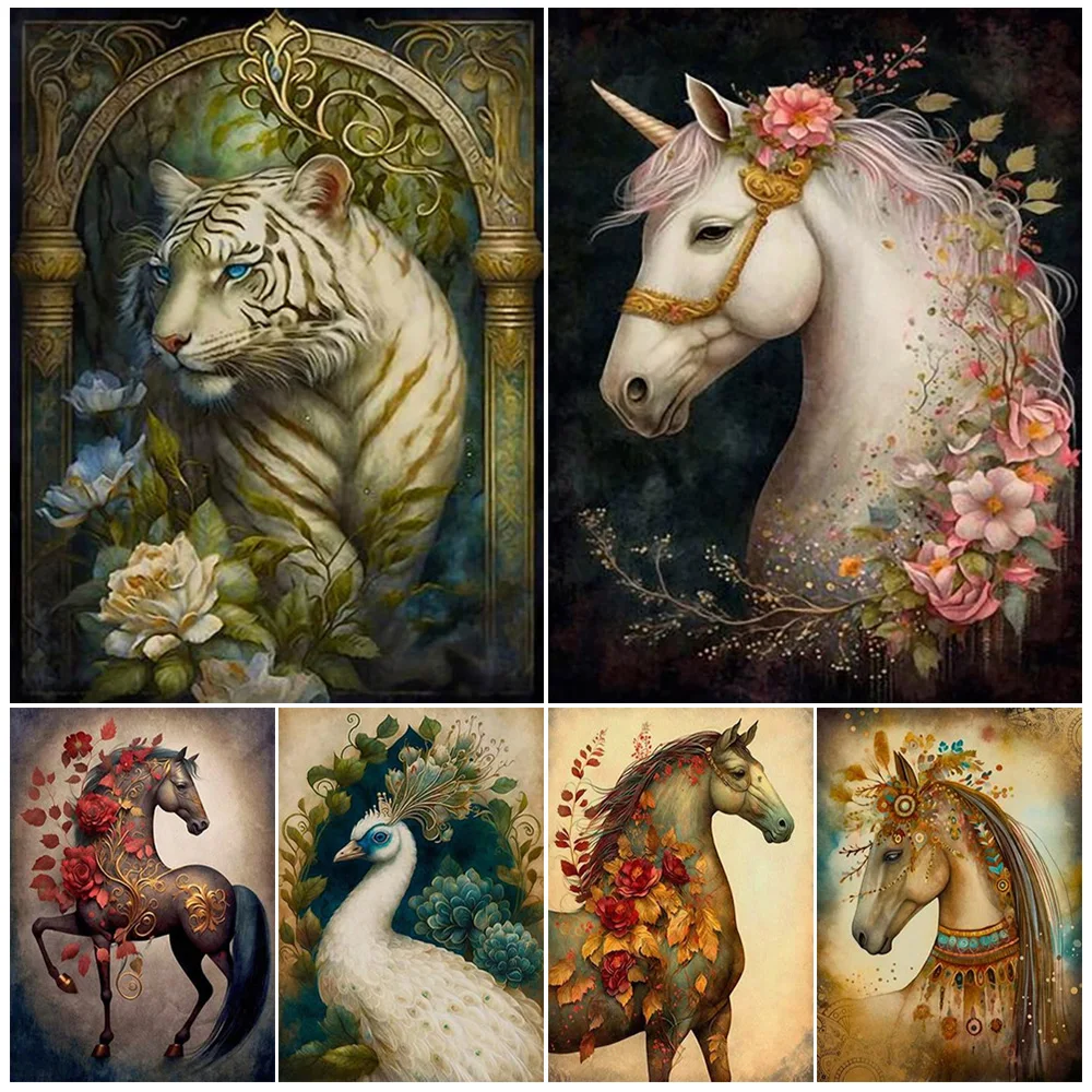 Wild Animals Peacock Tiger Horse Poster Wall Art Canvas Painting Home Decor Posters Wall Pictures For Living Room Unframed