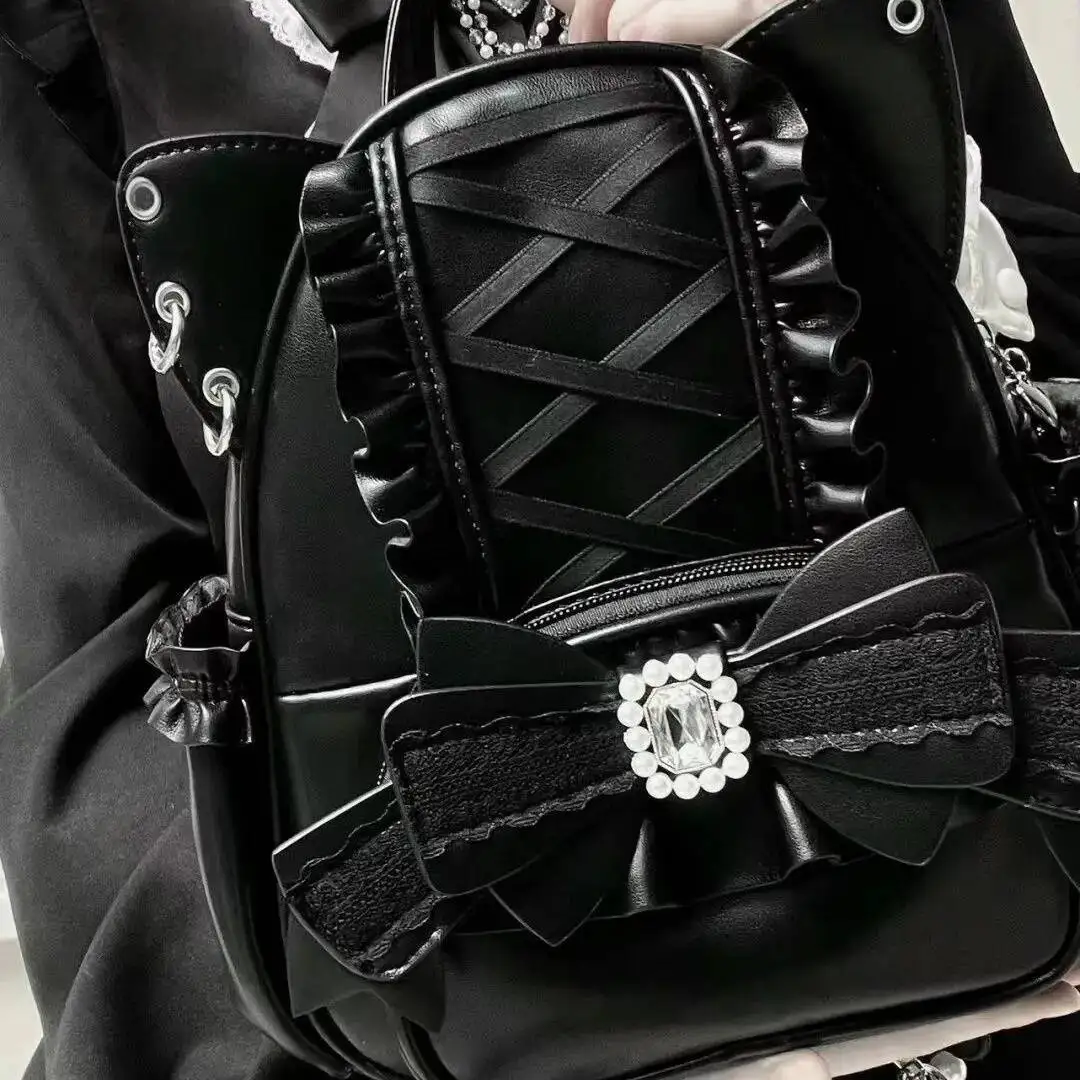 Bloom Haruku Mini Backpack Women Sweet Cute Lace Bow Chic Cat Y2k Backpacks Student Japanese Mochila Aesthetic