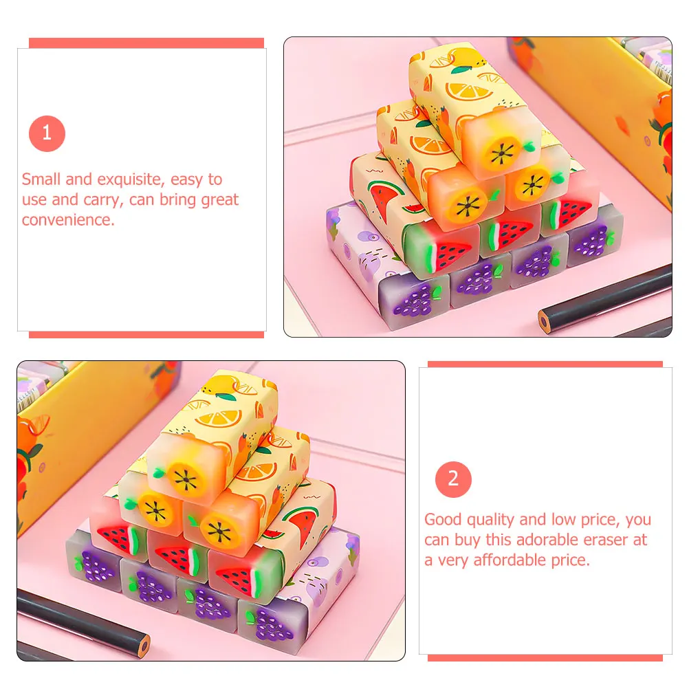 

12pcs Supplies Eraser Adorable School Eraser Rubber School Supplies Students Fruits Printing Practical Easy Carry
