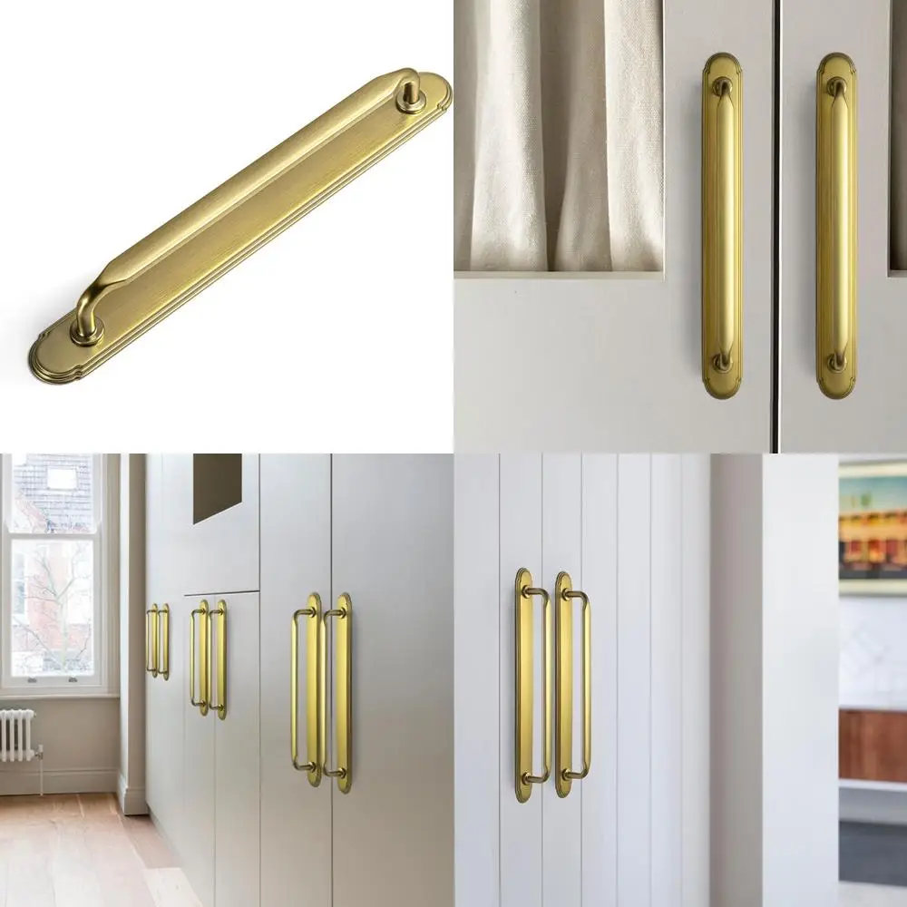 

Gold Zinc Alloy Cabinet Handles with Backplate - 7.56 192mm Hole Centers, Pull Hardware for Bedroom and Kitchen, Set of 2