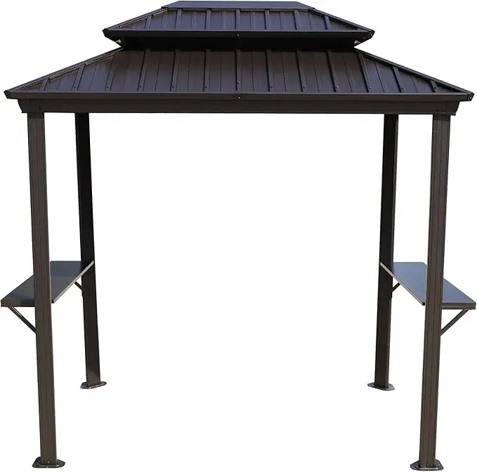 6' X 8' Double Galvanized Metal Roof Aluminum BBQ Gazebo Outdoor Barbecue Grill Station 2 Side Shelves Hardtop Canopy Pergola