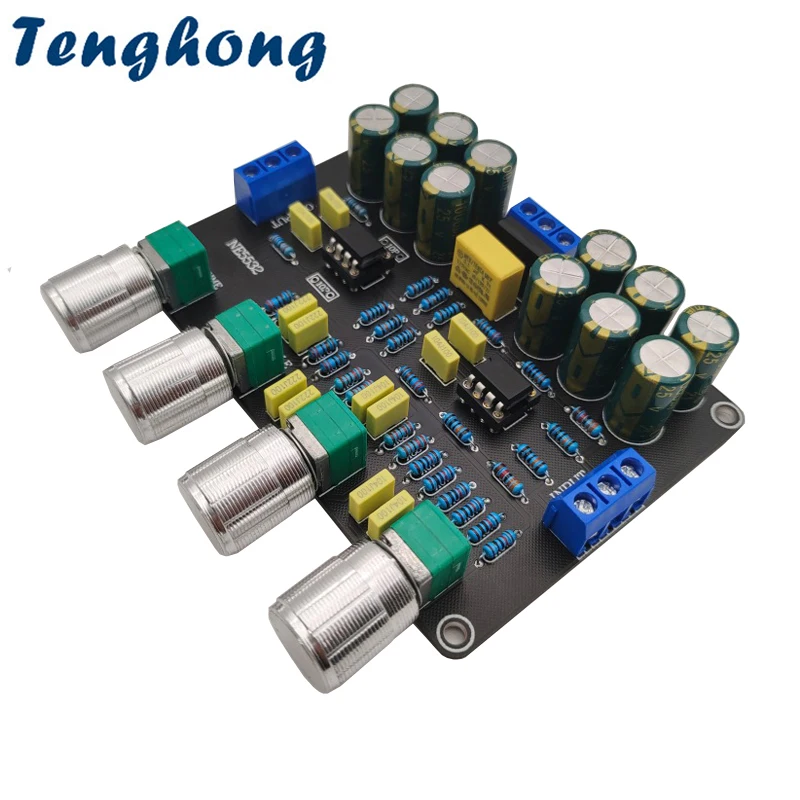 Tenghong 1pcs Amplifier Preamp Tone Control NE5532 Dual Op-Amp Module Bass Mid Treble Adjustment Pre Amplifier Tuning Board DIY