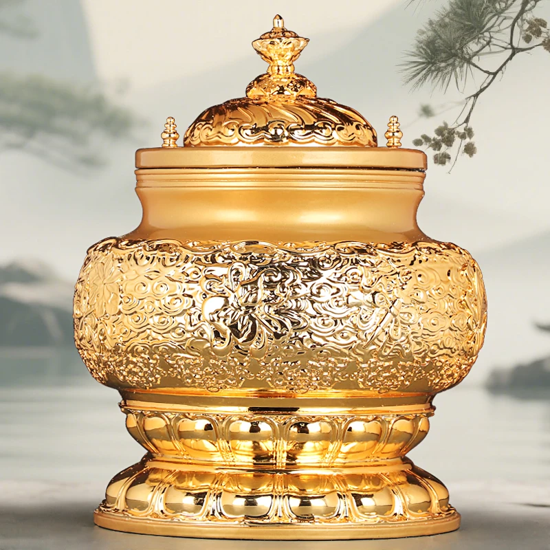

High-grade gilt pure copper moisture-proof urn, carved bone urn jar, men's and women's life box, coffin, grave removal bone
