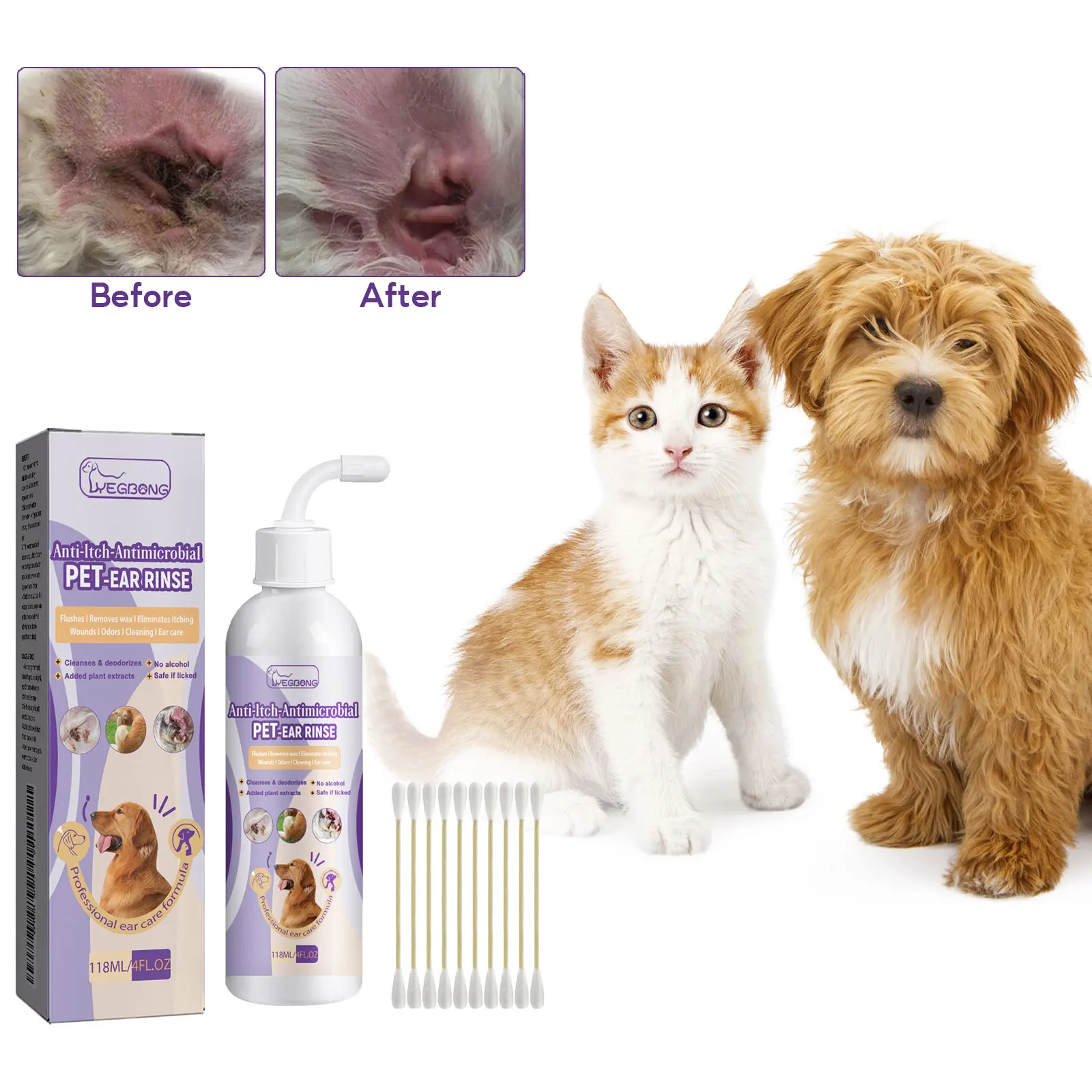 Pet Ear Cleaner Ear Dirt Odor Removal Earwax Canal Cleaning Itching Infection Control Mites Treatment Gentle Dog Ear Wash Drop