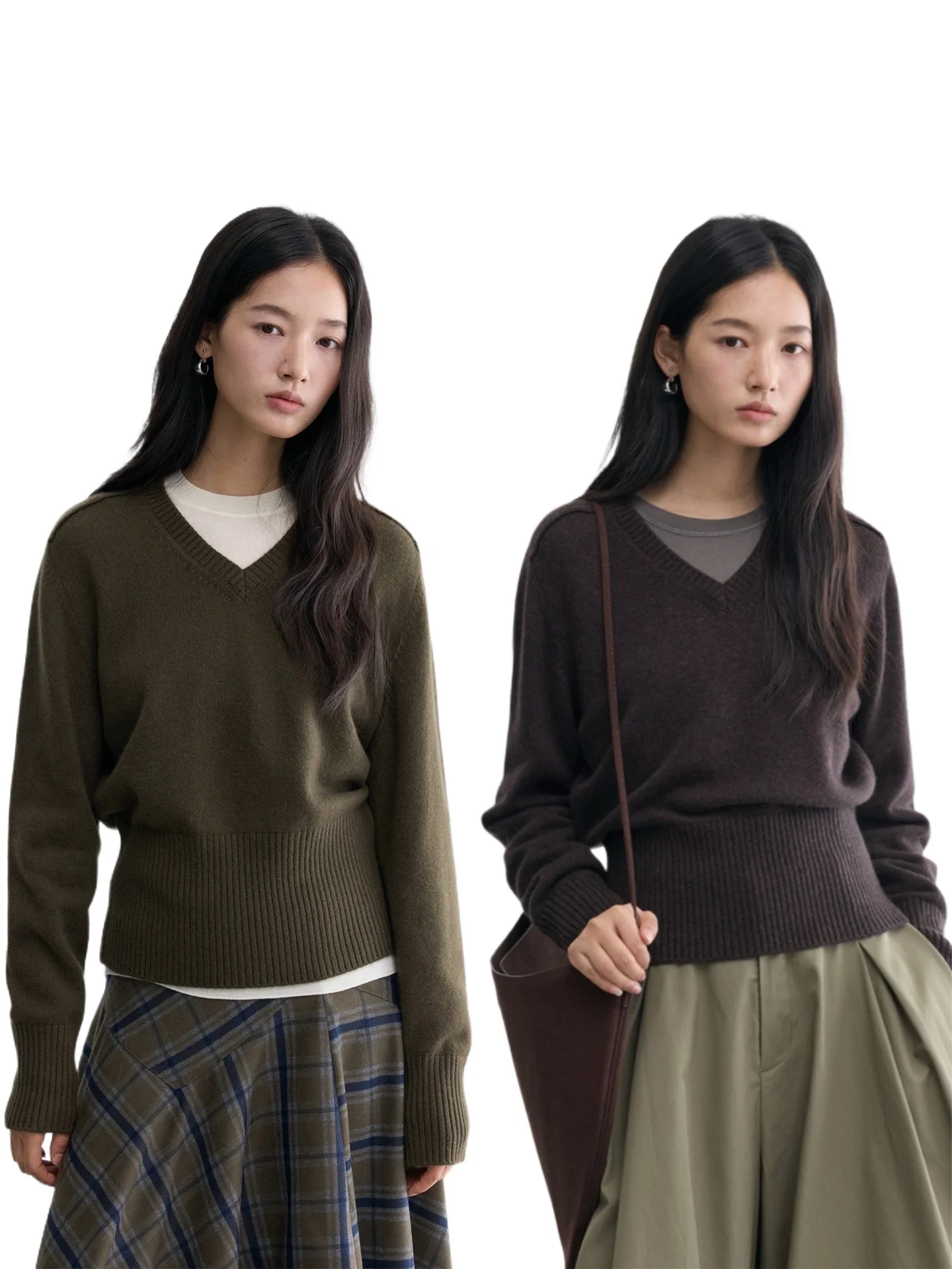 

Дизайнерский свитер Consinee AU из чистого кашемира с высокой талией, расклешенным краем и V-образным вырезом, утолщенный и тонкий, вязаный