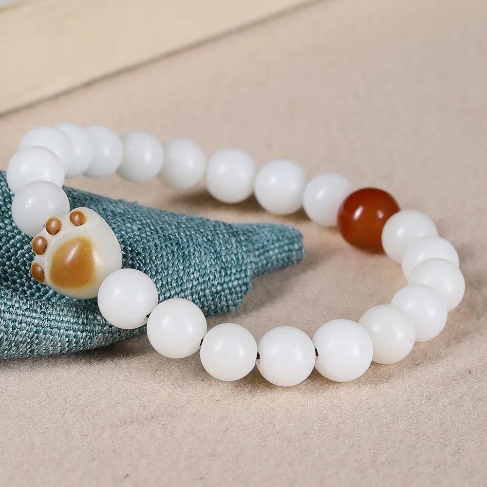 

Natural White Bodhi Root Bracelet DIY Charcoal Burnt Cat Claw Cute Bracelet for Students Couples Fidget Toy Gifts