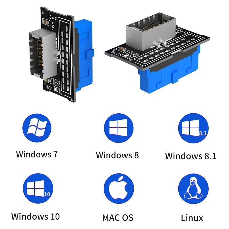 NEUER USB-Frontplatten-Adapter Typ-E-Buchse auf USB 3.0 19-poliger Stecker-Adapter Interner vertikaler Header-Splitter für Typ-C-Motherboard