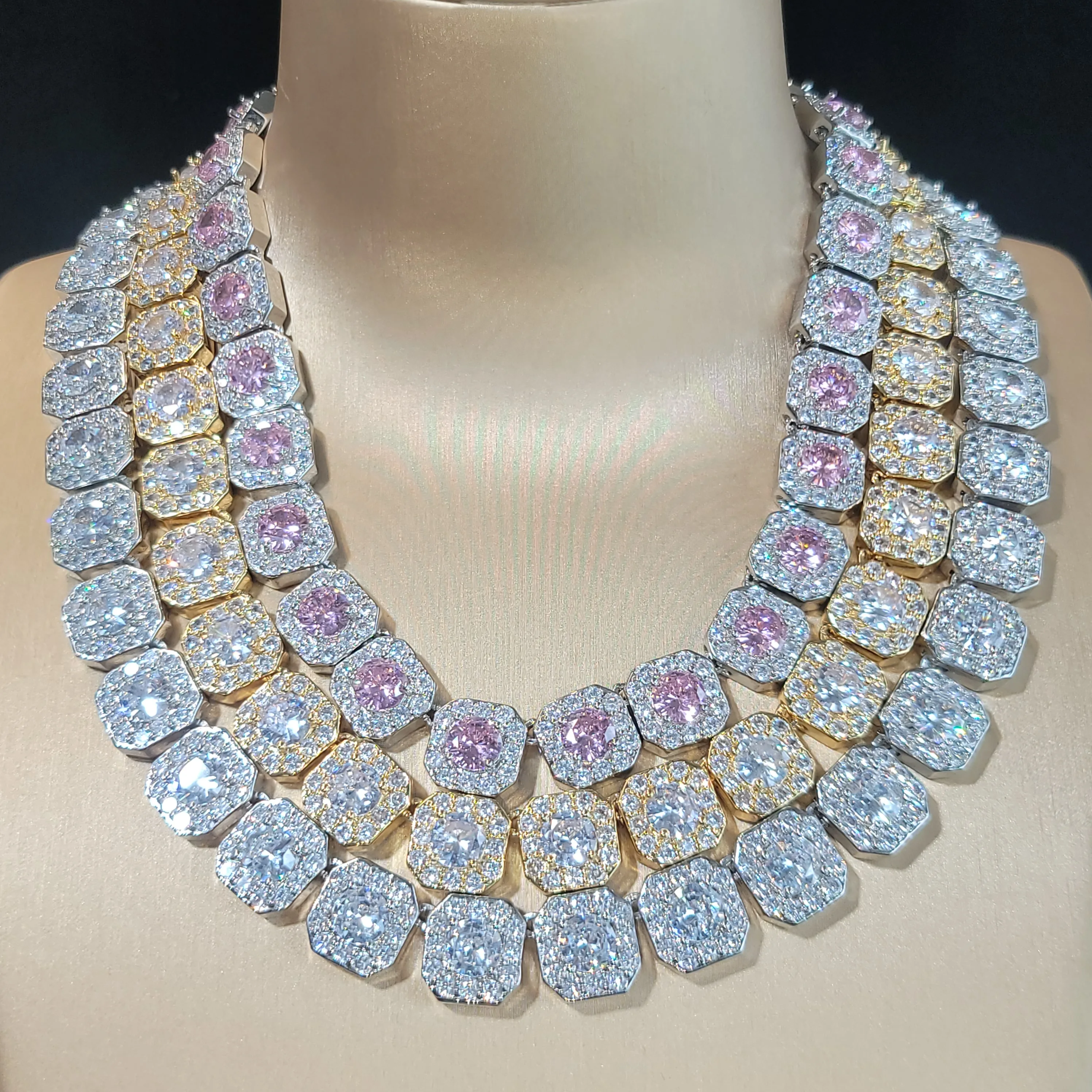 

Luxury Women's Tennis Necklace Iced Out Chain Icy Hip Hop Jewelry Big Cubic Zircon Pendant Chains Punk Party Gifts Accessories