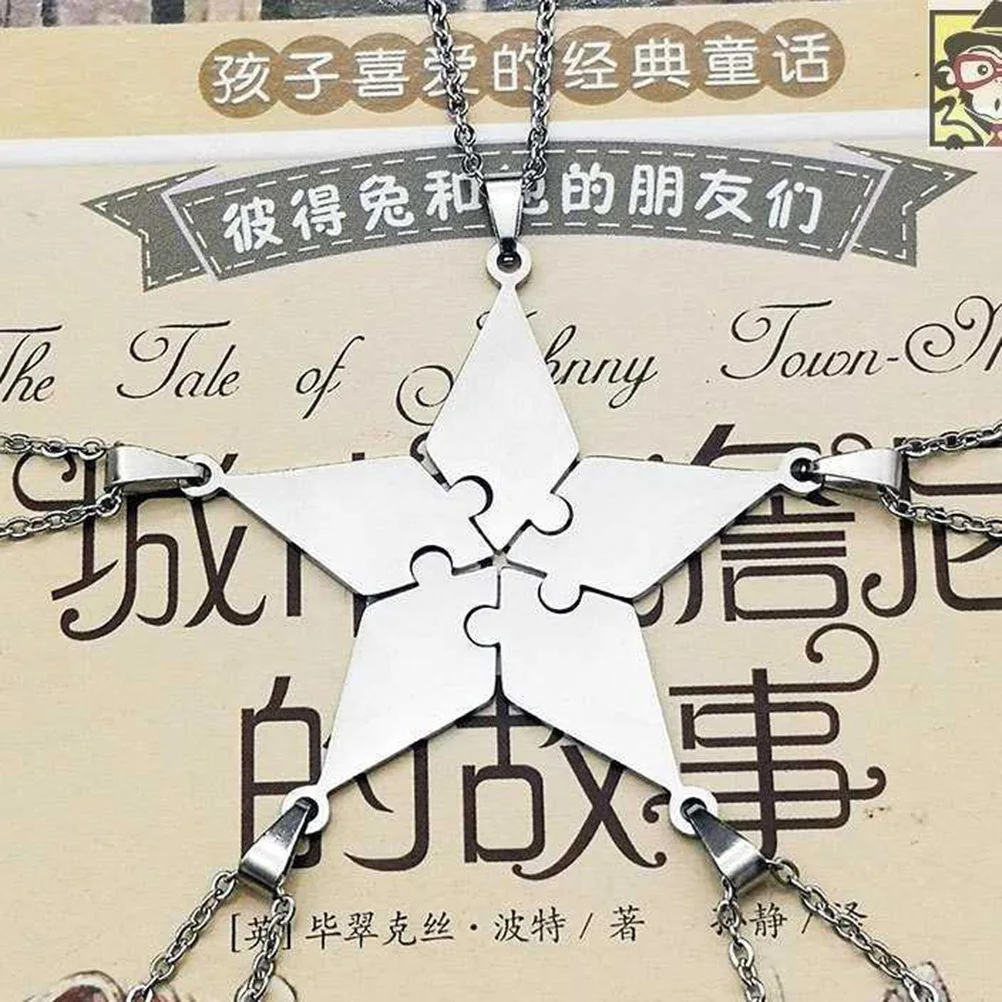 

5Pcs Family Friendship Necklace Set Five-Pointed Star Pendant Puzzle Design Easy to Carry Fashion Jewelry Accessories