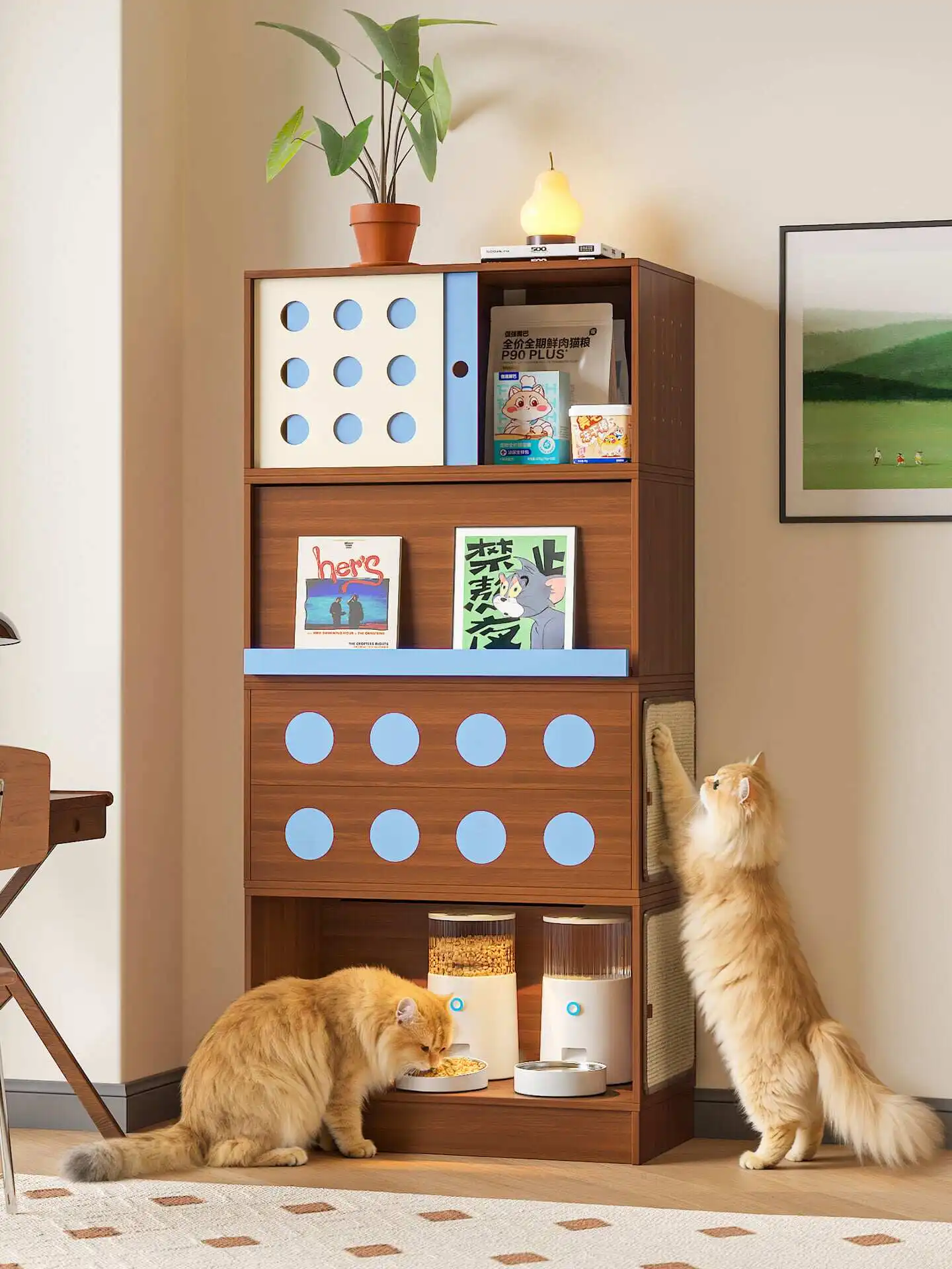 3-in-1 Cat Toilet Canteen Cabinet House Pet Products Storage Integrated Human Pet Sharing Module Combination Cabinet