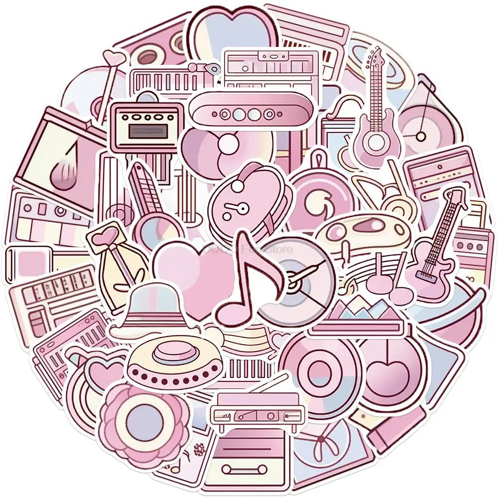 10/25/50PCS Cartoon Pink Music Instrument Stickers Art Graffiti Aesthetic Decals Toys DIY Skateboard Guitar Laptop Phone Bike