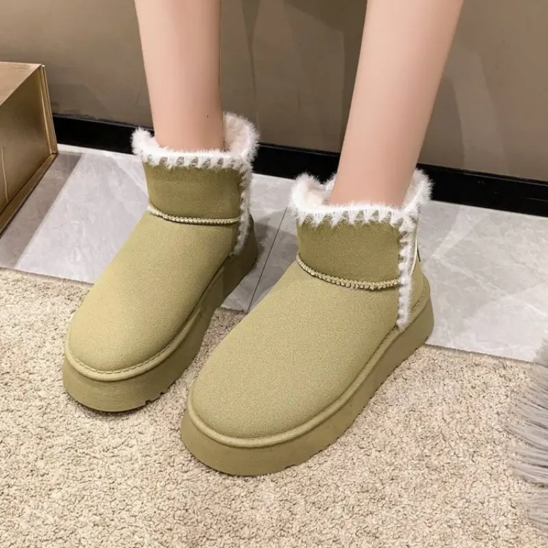 

NEW Thick Plush Platform Snow Boots Women's 2024 Winter Warm Fur Cotton Shoes Women's Comfortable Ankle Boots Cushioned Shoes