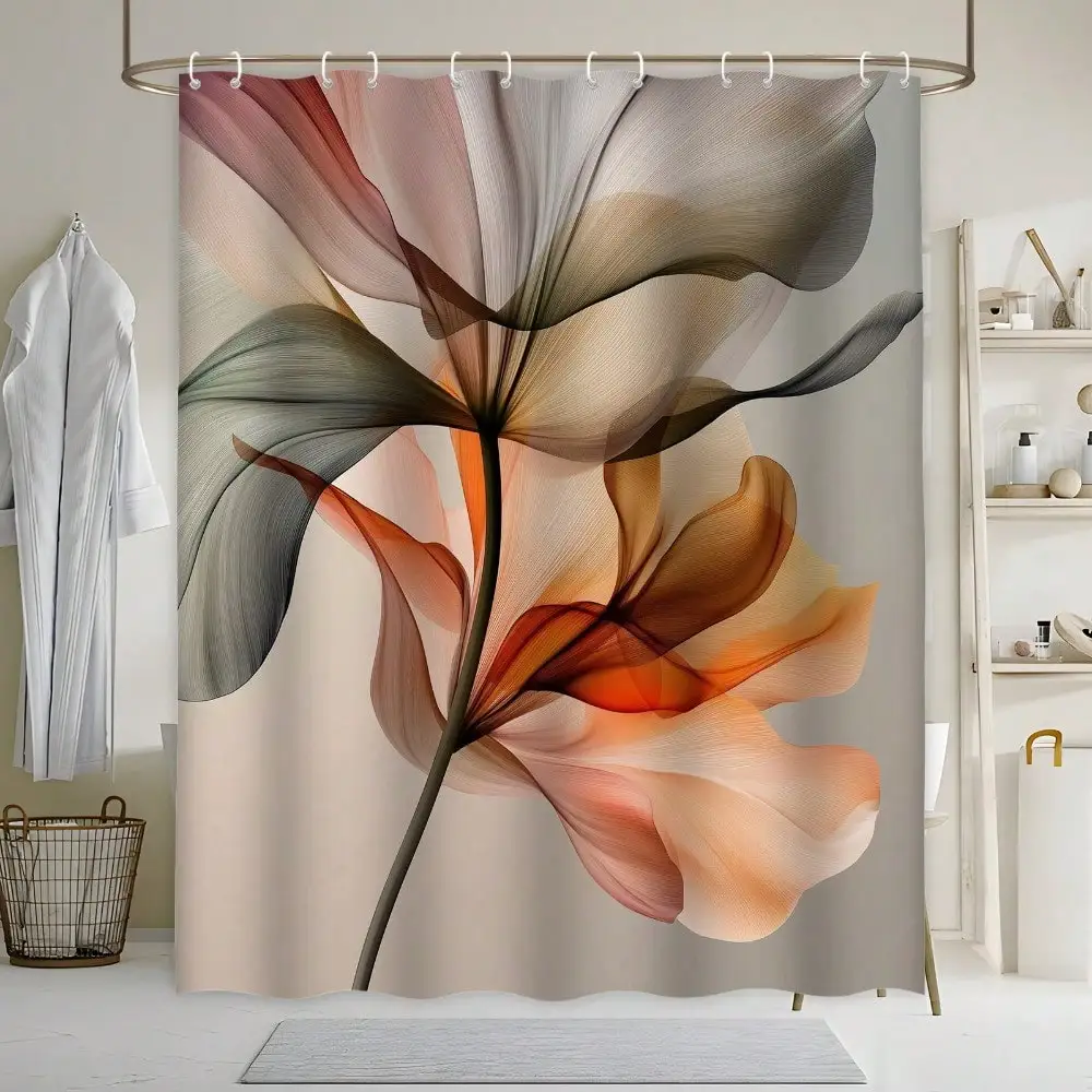 

1/4pc Elegant Floral Pattern Bathroom Set, featuring a soft gradient of pink, beige, and orange with realistic floral vein