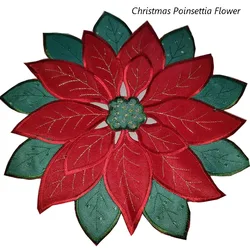 HOT red Christmas Poinsettia Flower embroidery table place mat Cloth placemat coaster kitchen Table decoration and accessories