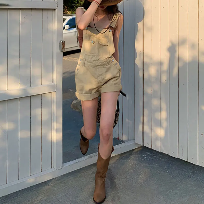 High Waist Wide Leg Short Jeans Women's Thin American Style Casual Loose Fit Cargo Overall Hot Pants Dirty Pink Denim
