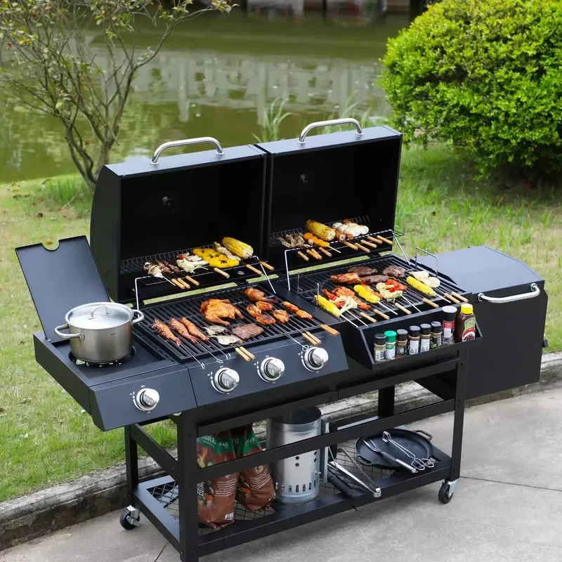 Round Charcoal BBQ Grill Powder Coated Black Barbecue Grills Outdoor Camping Picnic Patio Backyard Cooking Equipment