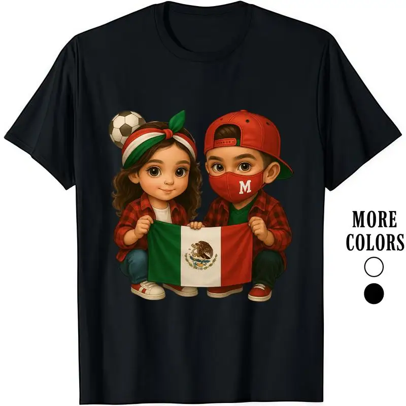 

Fashion Designer T-Shirts - Cotton Graphic Tees with Kids Holding Mexico Flag with Soccer Ball Tee,Crewneck,Casual,Ideal for Eve
