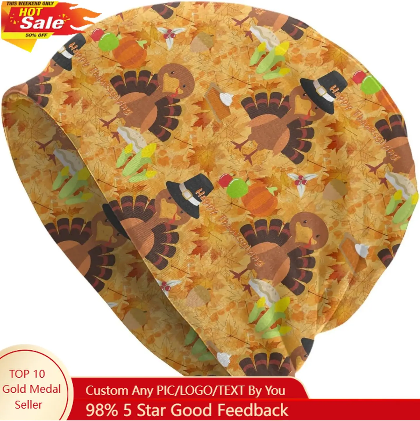 

Thanksgiving Turkey Gifts Beanie Hats Standard Closed Chemo Hat Cancer Headwear Knitted Hats Baggy Slouchy Cap for Women Men