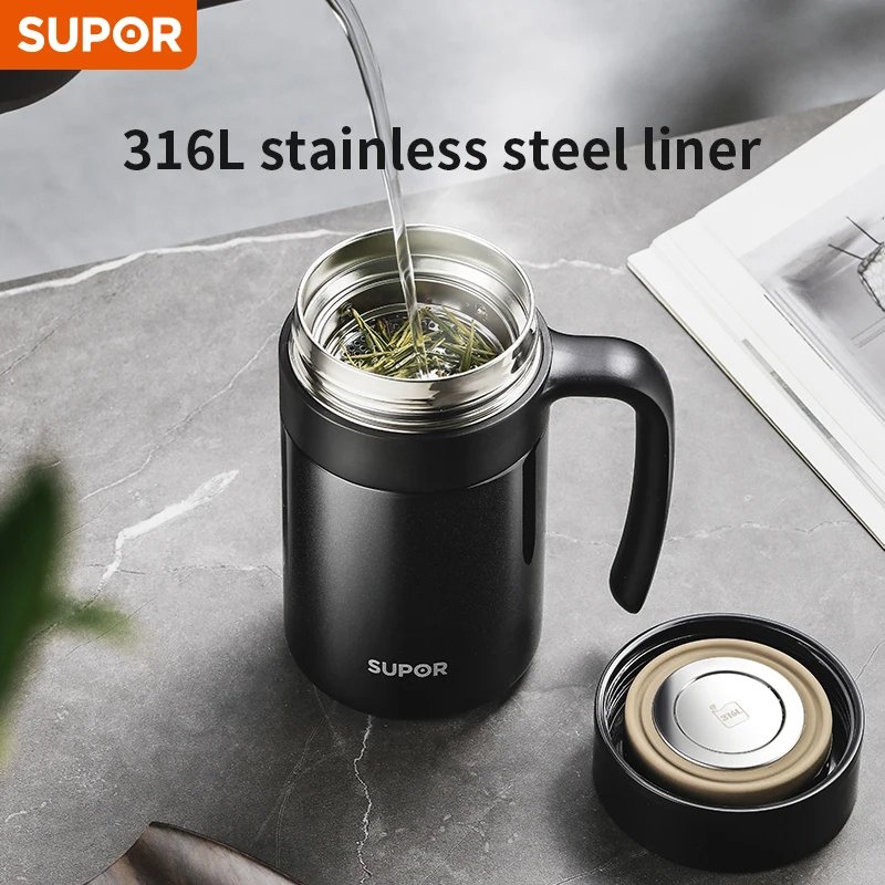 SUPOR Stainless Steel Insulated Cup Vacuum Thermal Mug Tumbler Coffee Mug Beer Cup with Handle Double Wall Office Vacuum Flasks