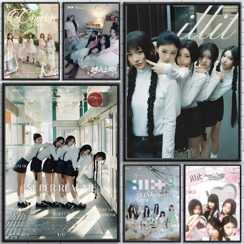 Kpop Band I-ILLIT Painting Calligraphy HD Print Personalized Canvas Wall Mural Art Poster Photos For Living Room Home Decor