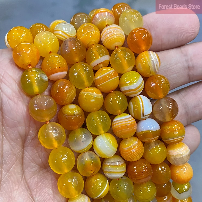 Natural Stone Beads Faceted Yellow Striped Agates Round Loose Beads 4/6/8/10/12mm For Jewelry Making DIY Bracelet Necklace 15\'\'