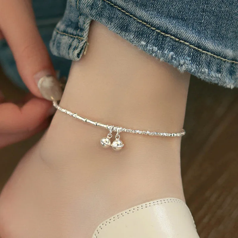 925 Sterling Silver Anklet Bells Elegant Geometric Irregular Squares For Woman Girl Fashion Jewelry Gift Dropship Wholesale