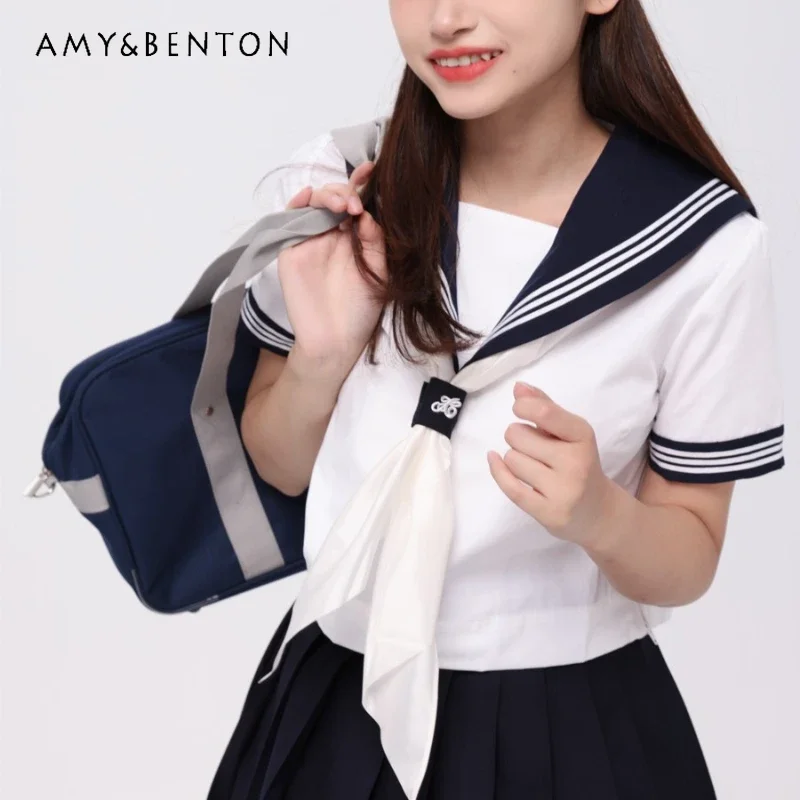 New Japanese Jk Uniform Casual Style Sailor Collar Summer Multi-color Short-sleeved Striped Fashion Versatile Shirt Top For Girl